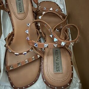 Steve Madden Tan Sandals with Silver Accents